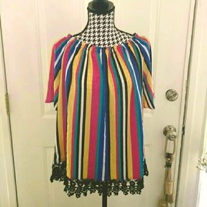 Vintage August Silk Striped Top Size L